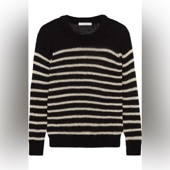 IRO Sweaters - IRO Paris Somk Striped Alpaca Merino Wool Blend Knit Sweater Black White -Small